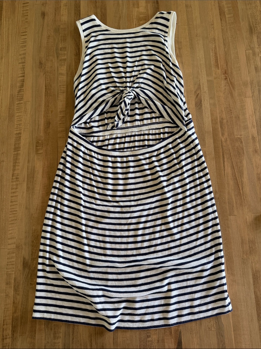 Aerie Navy Striped Knot Front Sleeveless Dress